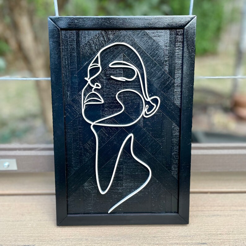 Line Art Wall Piece Wooden Mosaic Black and White Art Minimalist Art