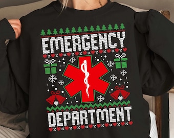 Camiseta navideña para el departamento de urgencias, camiseta navideña para enfermeras, camiseta navideña divertida para personal médico, regalo navideño para trabajadores de la salud