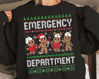 Camiseta de urgencias con diseño de pan de jengibre, Camiseta navideña para enfermeras, Suéter de enfermera, Camiseta navideña para estudiantes de enfermería, Regalo para ella