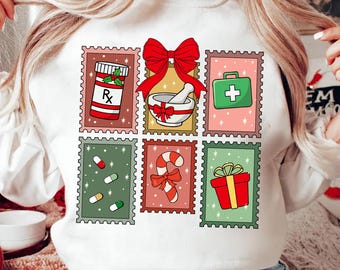 Weihnachtsbriefmarken-Apotheken-Techniker-Sweatshirt, Krankenschwester-Anmerkungs-Pullover, Apotheken-Crew-T-Shirt, Apotheker-Hoodie