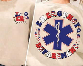 Emergency Department 4th Of July Nurse Shirt, Independence Day Nurse Shirt, Custom Name Nurse Shirt, American Flag Nurse Shirt, Nurse Gift