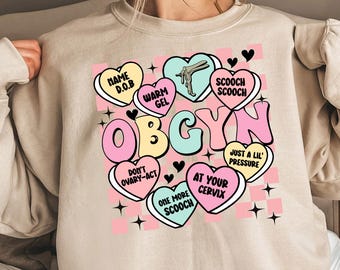 Camisa de obstetricia y ginecología para el día de San Valentín, suéter de cuello redondo con corazones lindos para enfermeras de obstetricia y ginecología, regalo para enfermeras de parto y alumbramiento, camisa de obstetricia