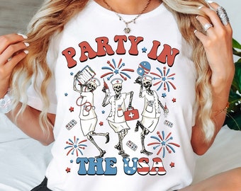 4th July Nurse Shirt, Party In The USA Sweatshirt, Patriotic Nurse Tee, Fourth of July Shirt, Skeleton Nurse Shirt, Night Shift Nurse Crew