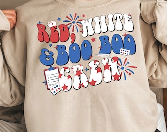 Red White boo boo Crew Shirt, 4th July Shirt, Independence Day Nurse Shirt, Otho Tech Gift, 4th Of July Nurse Shirt, Patriotic PICU Shirt