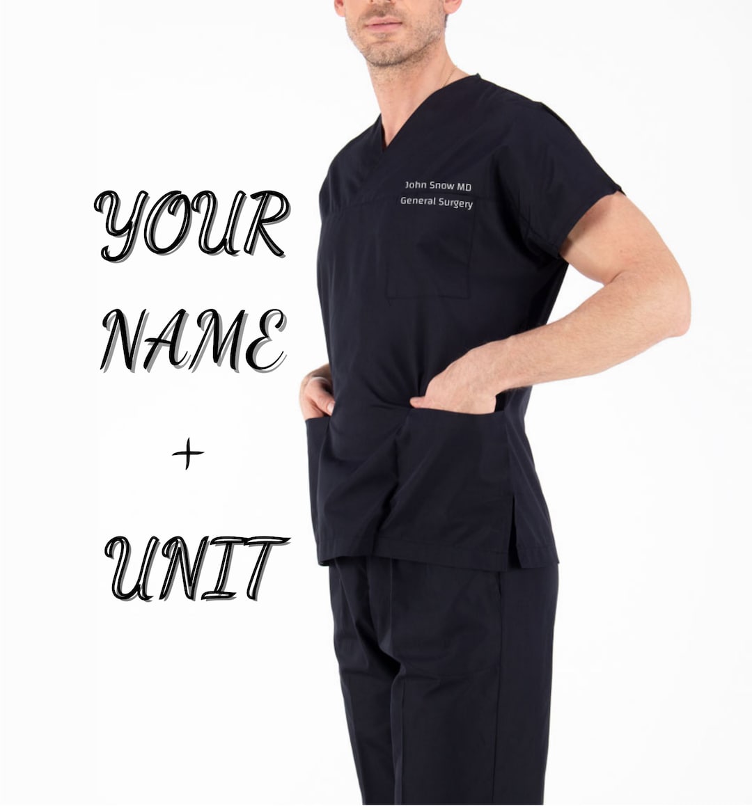 Custom Scrub Set With Name and Unit for MEN, Embroider Personalized