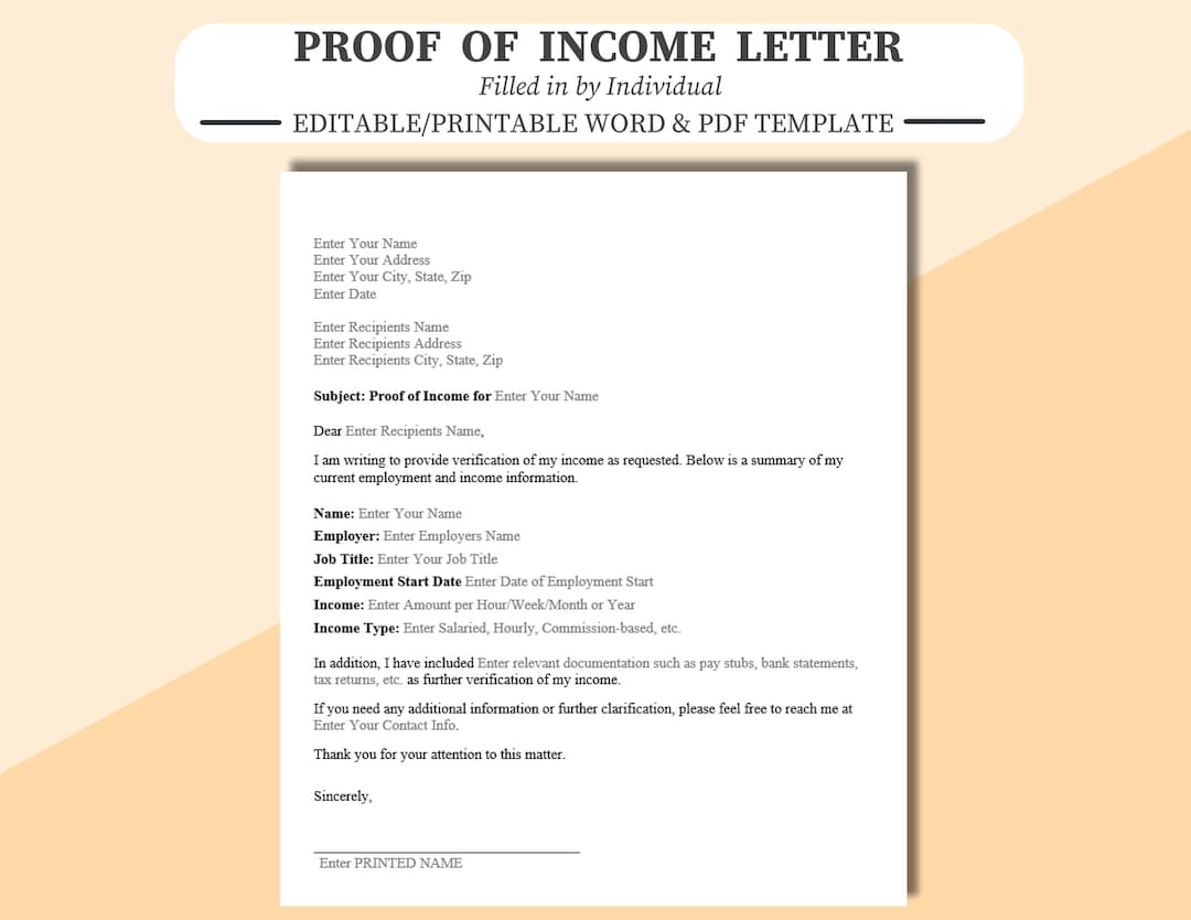 Proof of Income Letter Template: Editable PDF, Word, Google Docs - Etsy