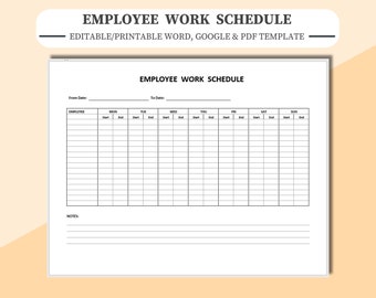 Employee Work Schedule Template. Edit/Fill in using Word, Google Docs or Adobe PDF or print & handwrite entries.