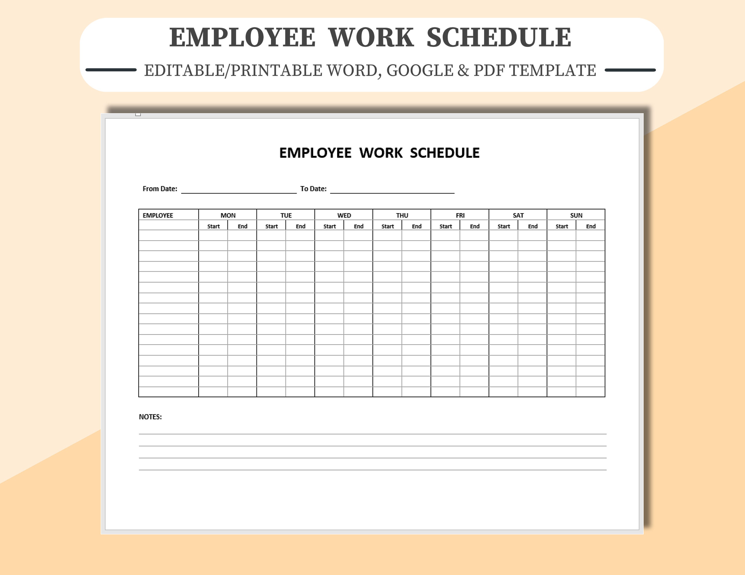 Employee Work Schedule Template Edit fill In Using Word Google Docs 