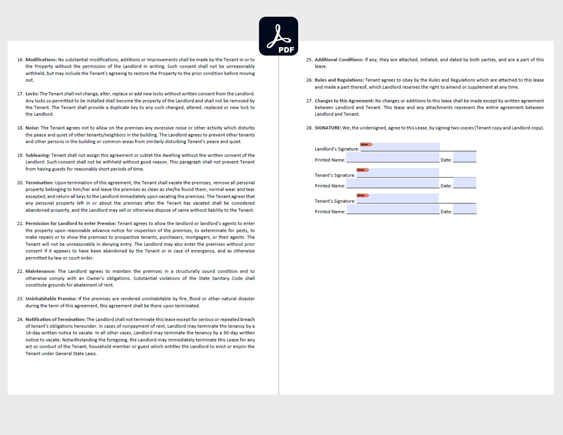 Residential Rental Lease Agreement Editable/fillable in WORD & PDF. Lease Agreement, Monthly
