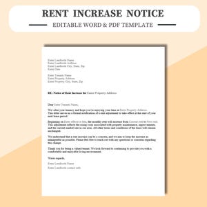 Carta de aumento de alquiler: editable en Microsoft Word, Adobe Acrobat PDF o Google Docs. Carta de aumento de tarifa de alquiler. Aumento de alquiler para inquilinos.