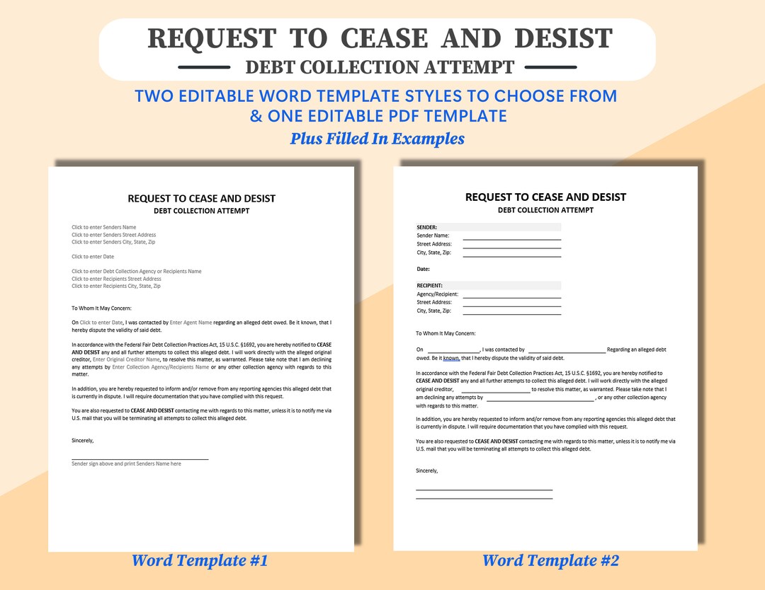 Debt Collector Cease and Desist Form Debt Collection Demand. Fully