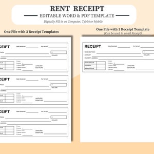 Rent Receipt - Editable, fillable, printable in Word & Adobe PDF. Digitally fill in or print and hand write. Tenant / Landlord Rent Receipt