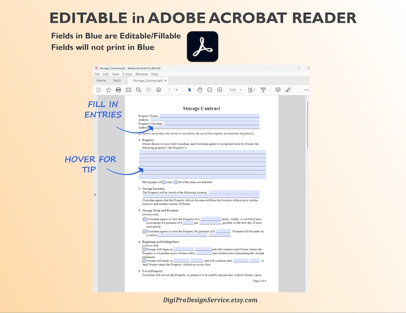 Storage Contract Agreement. Printable/editable Word and PDF Template ...