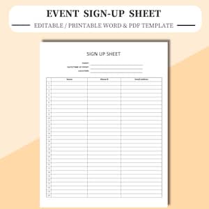 Sign up Sheet Form - Editable in Microsoft Word, Adobe Acrobat PDF or ...