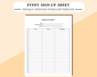Event Sign-Up Sheet: Editable Form (PDF, Word, Google Docs)