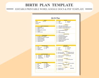 Birth Plan Template. Editable & Printable Word and PDF File. Labor Instant Download. preferences.