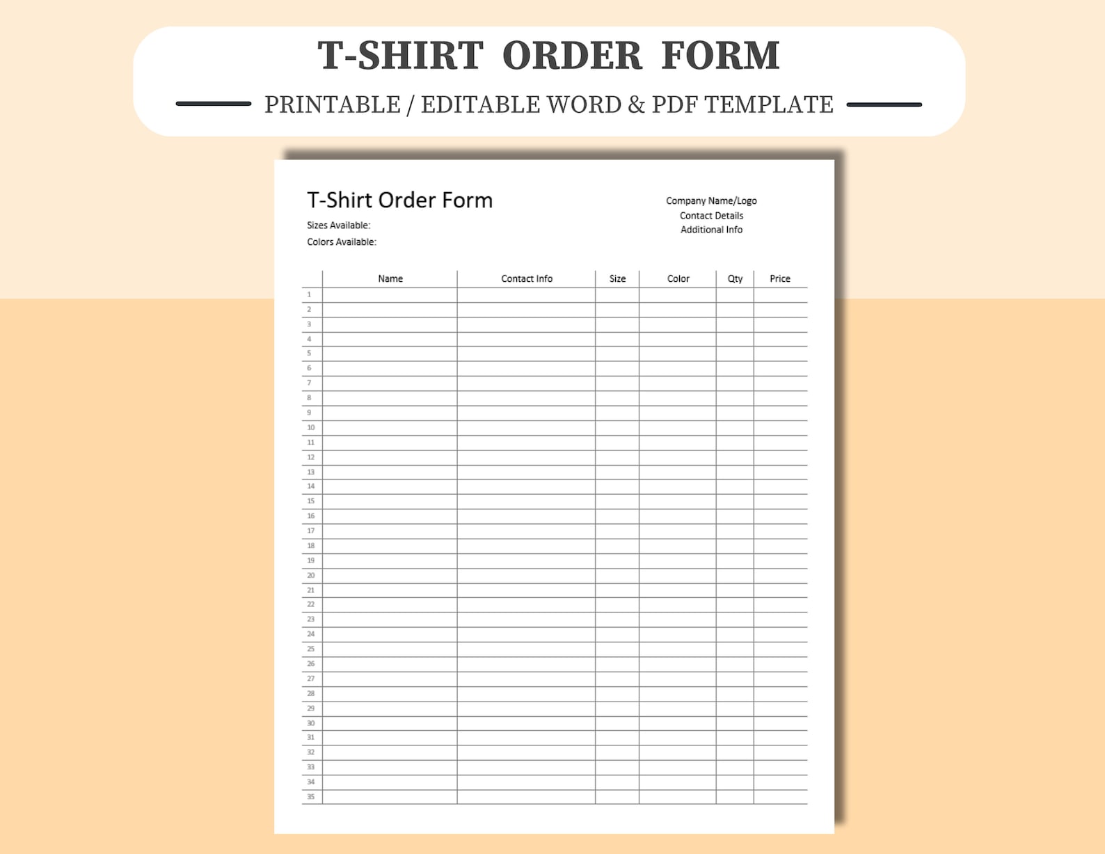 Ted Socks Ordering Form.pdf T-shirt Order Form Template: Editable PDF, Word, Google Docs - Etsy