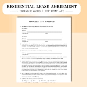 Residential Rental Lease Agreement - Editable/Fillable in WORD & PDF. Lease Agreement, monthly, yearly, Rental Lease Agreement, Lease,