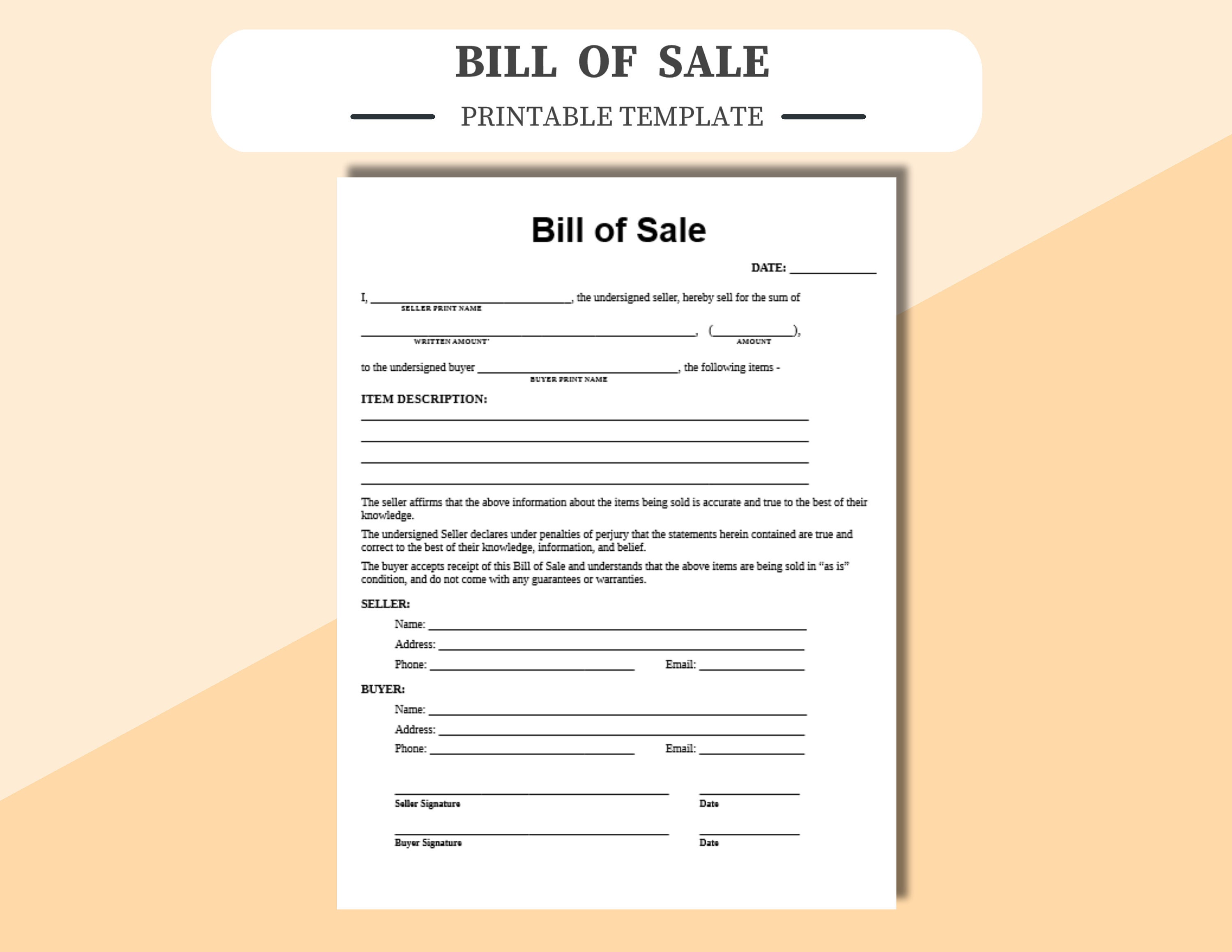 Bill of Sale Template/form, Print & Hand Write Entries. Print in Word Bill of Sale Template/form, Print & Hand Write Entries. Print in Word