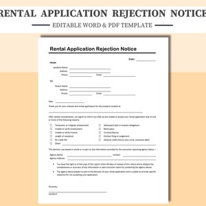 Aviso de rechazo de solicitud de alquiler: editar en Word o PDF. Editable o imprimible. Residencial, Casa, Apartamento, Condominio, Plano, Arrendamiento, Rechazar