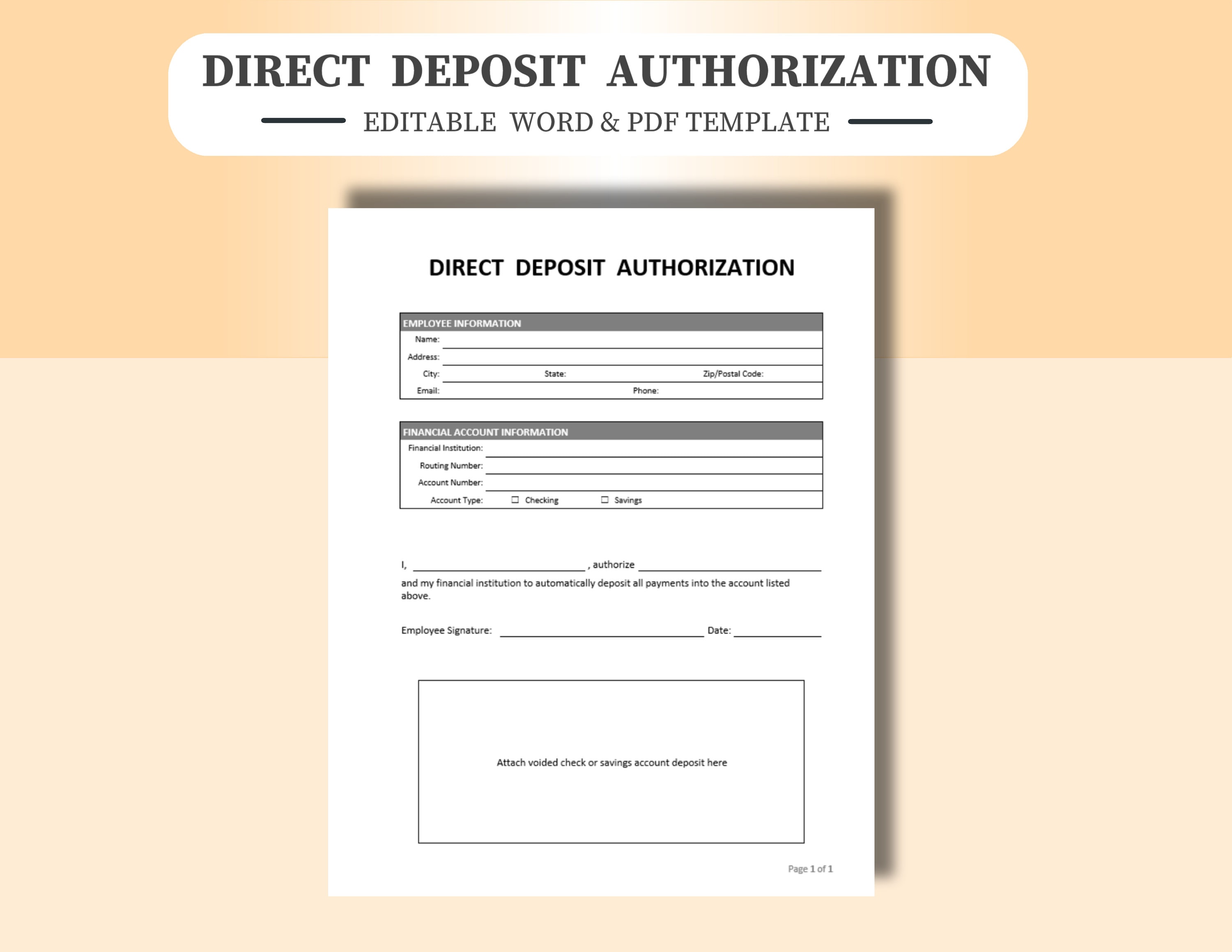 direct deposit authorization form. editable and printable word and