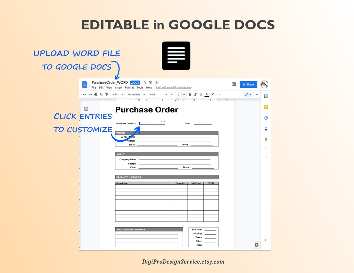 Purchase Order Form Editable / Fillable Fill in With - Etsy
