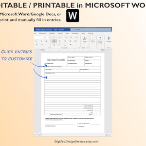 Editable Job Work Order Form (PDF, Word, Google Docs) - Etsy