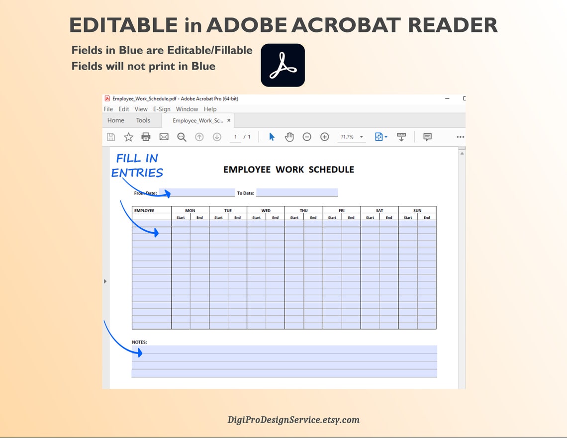 Work Timetable Template.pdf Employee Work Schedule Template: Editable & Printable (PDF, Word ...
