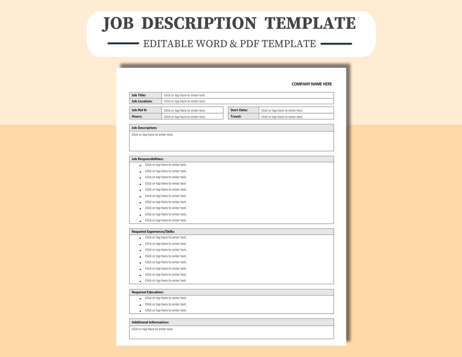Editable Job Description Template: Word & PDF Form - Etsy