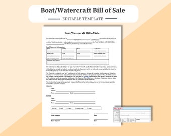 Boat/Watercraft Bill of Sale - Fully editable in Word, PDF or Google Docs - A4/Letter size