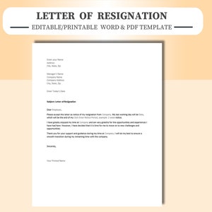 Carta de Demissão - Editável em Microsoft Word, Adobe Acrobat PDF ou Google Docs.