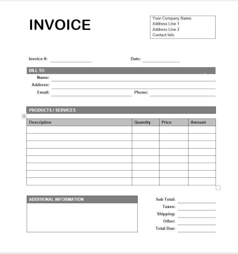 Invoice Template Invoice Form Business Invoice Printable Invoice