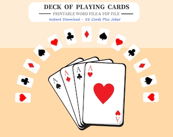 Printable Deck of Playing Cards: 52 Card Set (PDF & Word File)