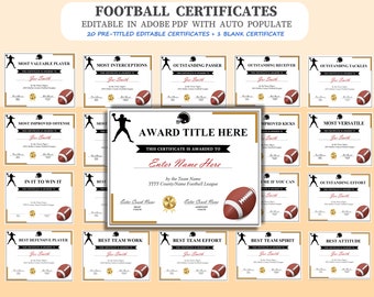 Editable Football Award Certificates: 21 PDF Templates (Instant Download)