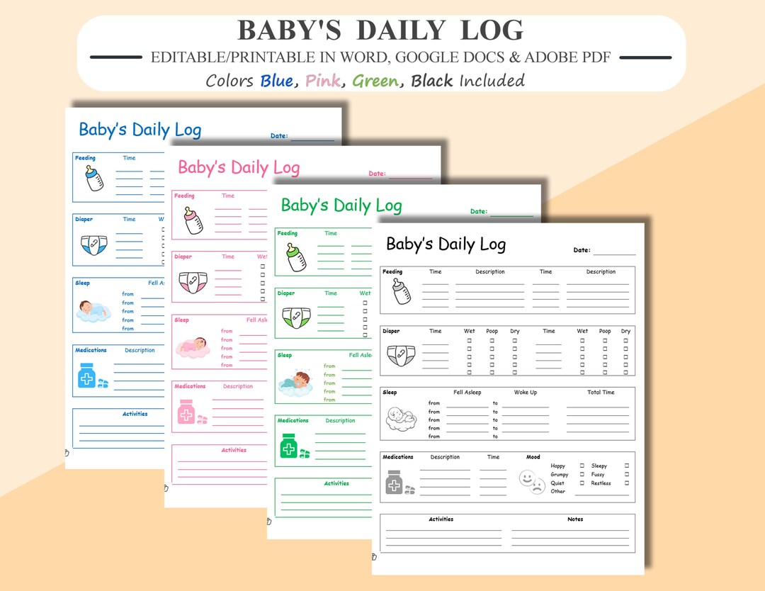 Baby Toddler Daily Activity Log: Editable Tracker (PDF) - Etsy