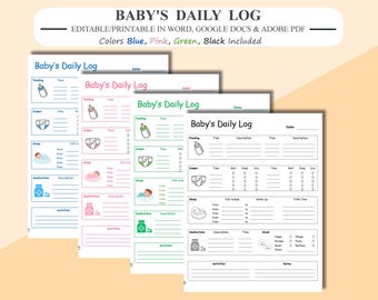 Baby Toddler Daily Activity Log: Editable Tracker (PDF)