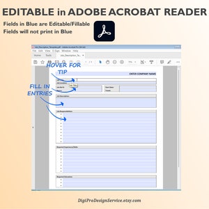 Editable Job Description Template: Word & PDF Form - Etsy