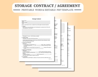 Storage Contract Agreement. Printable/editable Word and PDF Template included.