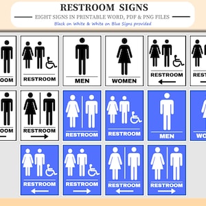 Printable Restroom Signs: Black, White & Blue (PDF, Word, PNG)