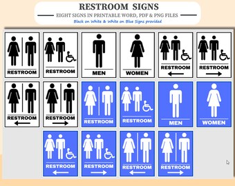 Printable Restroom Signs: Black, White & Blue (PDF, Word, PNG)