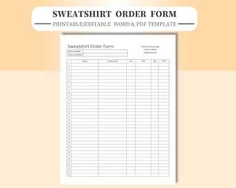 Sweatshirt Order Form Template: Editable PDF, Word, Google Docs