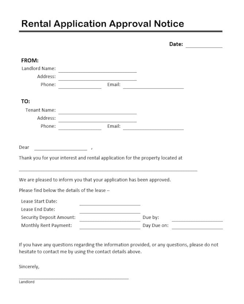 Rental Lease Approval Letter/notice. Edit in Word or Adobe, DOC or PDF