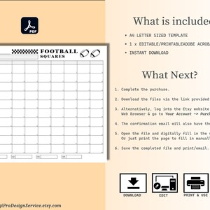 FOOTBALL SQUARES Sheet - Fully Editable in Adobe PDF, or Simply Print ...
