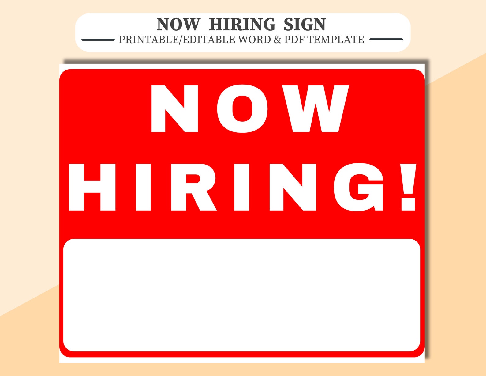 NOW HIRING Sign. Printable/editable Now Hiring Sign. Word & Pdf
