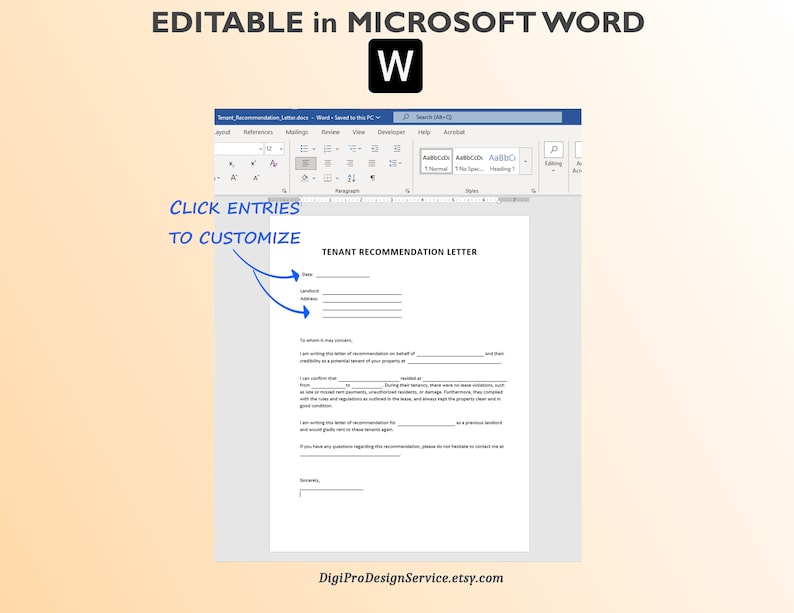 Tenant Recommendation Letter Template: Printable Editable (PDF Word