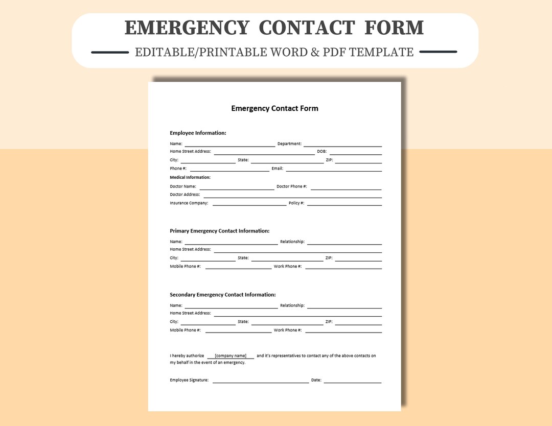 Emergency Contact Form Employee Emergency Contact List Editable