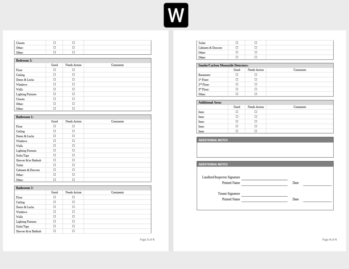 Rental Inspection Report. Editable, Printable. Landlord Inspection ...