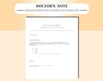 医師の診断書、仕事の欠勤証明書 - Microsoft Word、Adobe Acrobat PDF、または Google Docs で編集可能。医師の診断書、医師の欠勤証明書。