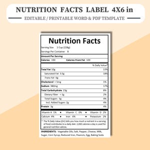 Nutrition Facts Label - Editable in Microsoft Word, Adobe Acrobat PDF or Google Docs. Easily create a Nutrition Facts label.