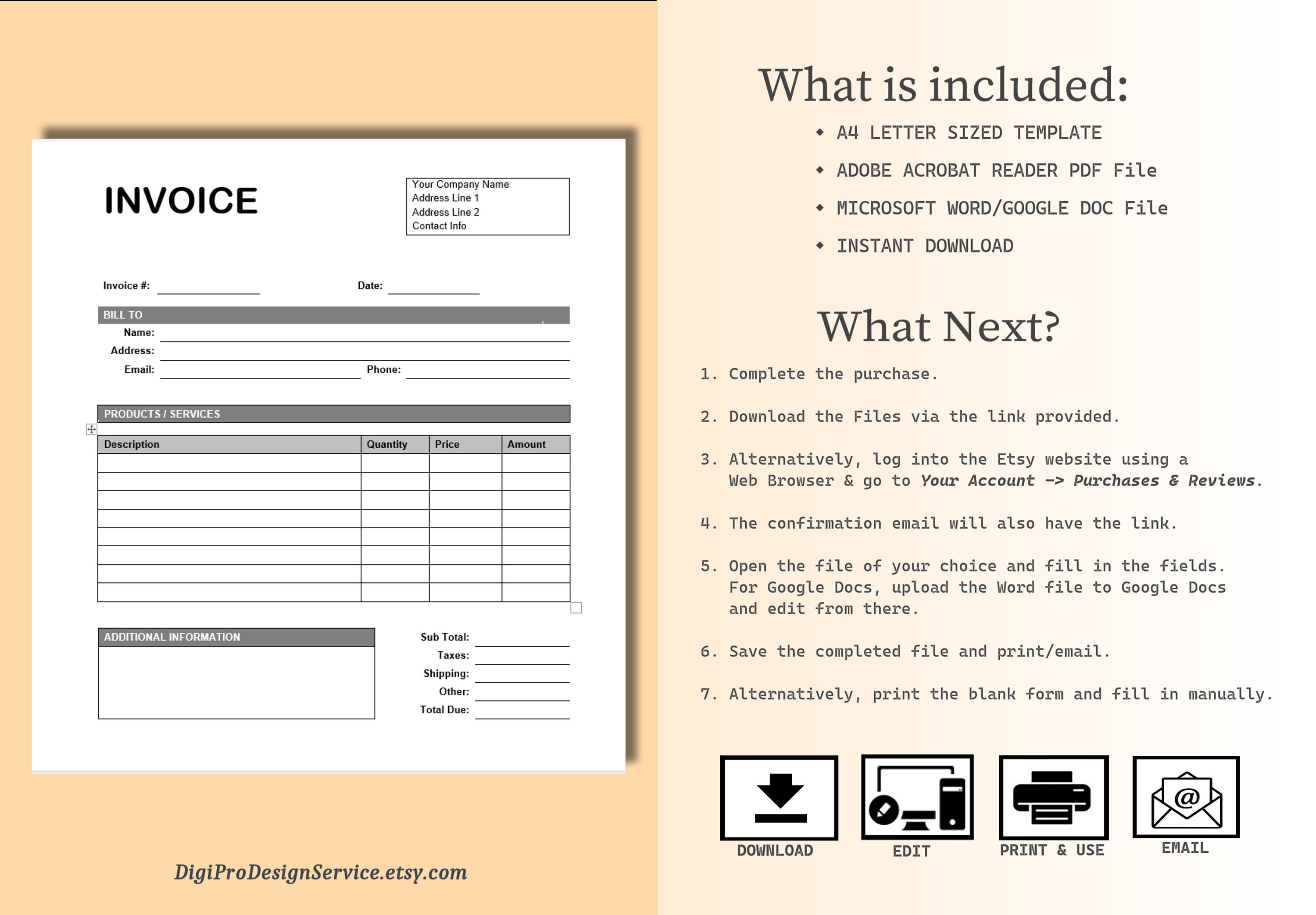Invoice Template, Invoice Form, Business Invoice, Printable, Invoice ...